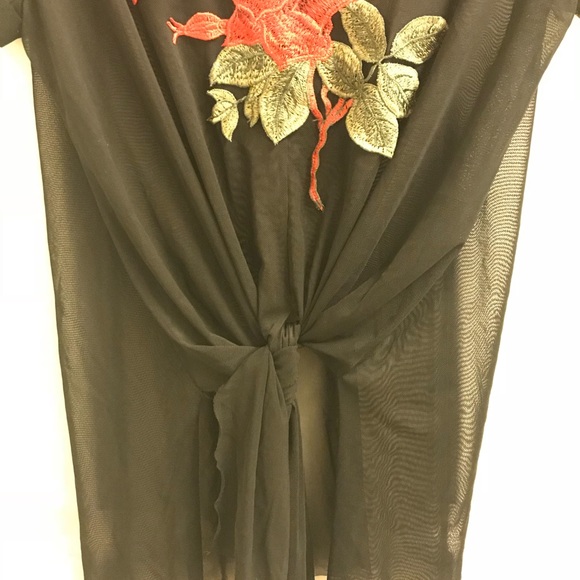 Floral Front Tie Mesh Top - Picture 2 of 3